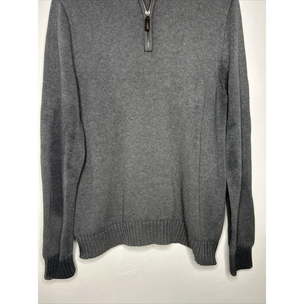 J.Crew Classic Grey Cotton Quarter-Zip Sweater Ribbed Knit Pullover‎